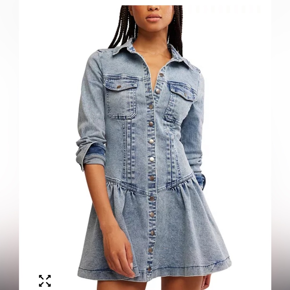 Free People Roadside Mini Denim Long Sleeve Dress XL Brand new with tags